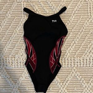 TYR Black Swimsuit with Red Design